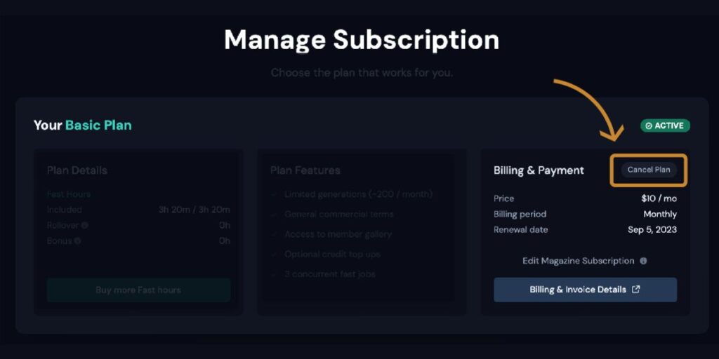 how to cancel midjourney subscription